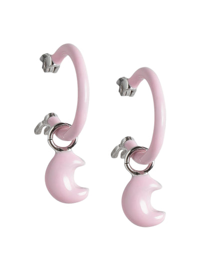 925 Sterling Silver Rhodium Plated Enamel Moon Hoop Earring
