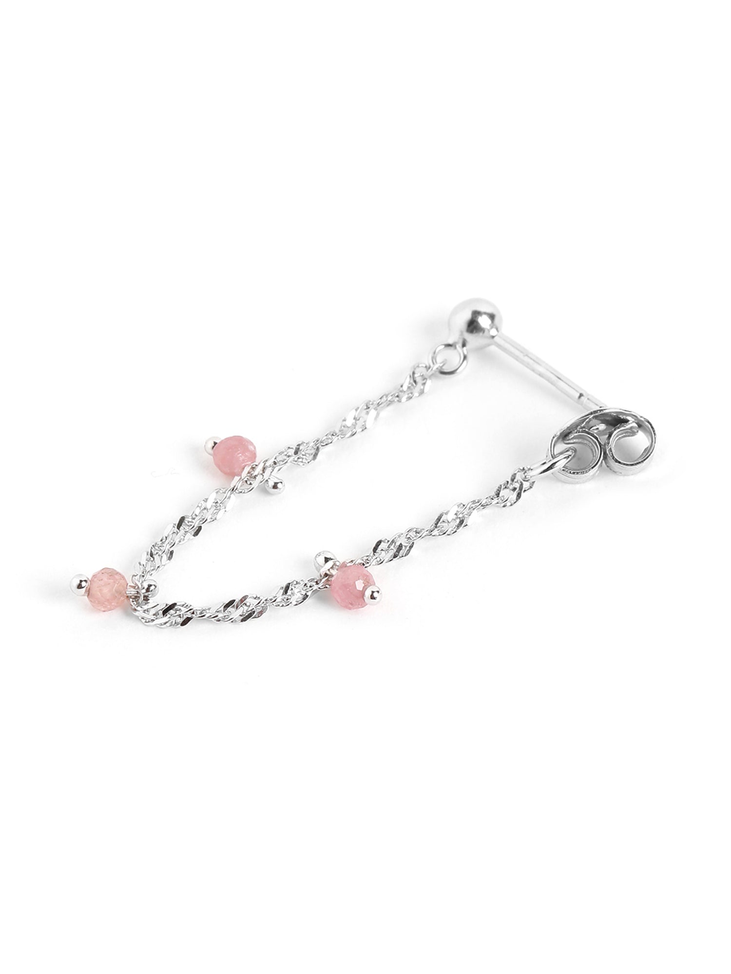 925 Sterling Silver Rhodium Plated Tourmaline Stud with Chain Earring