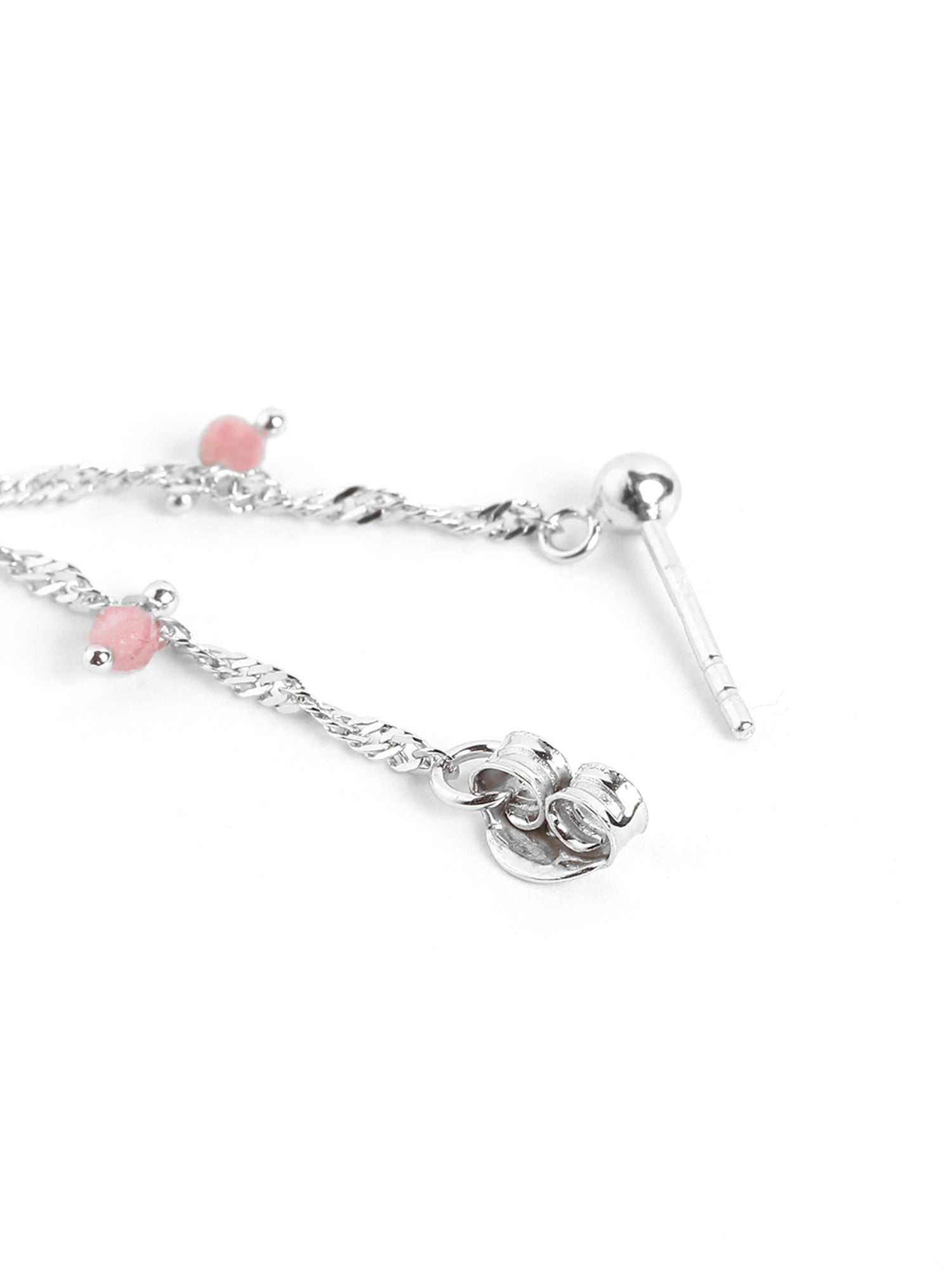 925 Sterling Silver Rhodium Plated Tourmaline Stud with Chain Earring