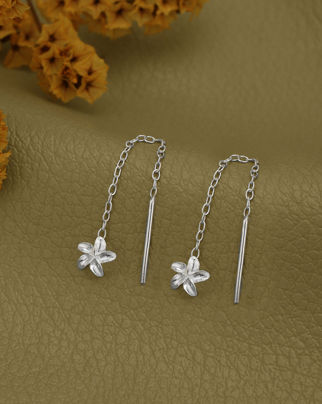 925 Sterling Silver Rhodium Plated Floral Drop Earring
