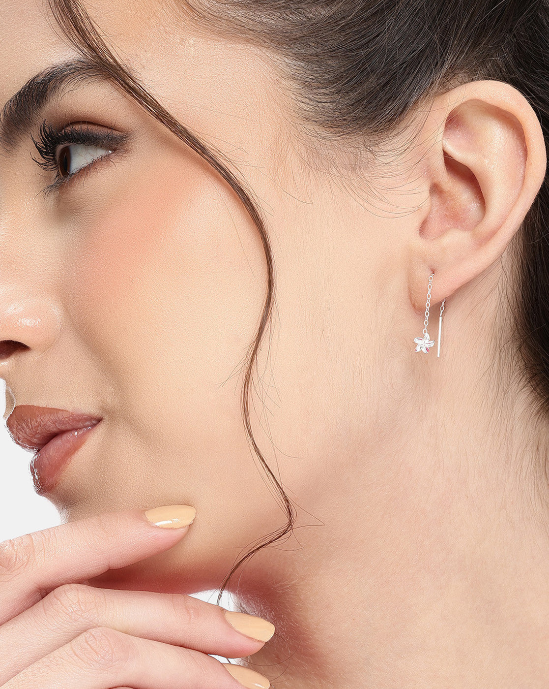 925 Sterling Silver Rhodium Plated Floral Drop Earring