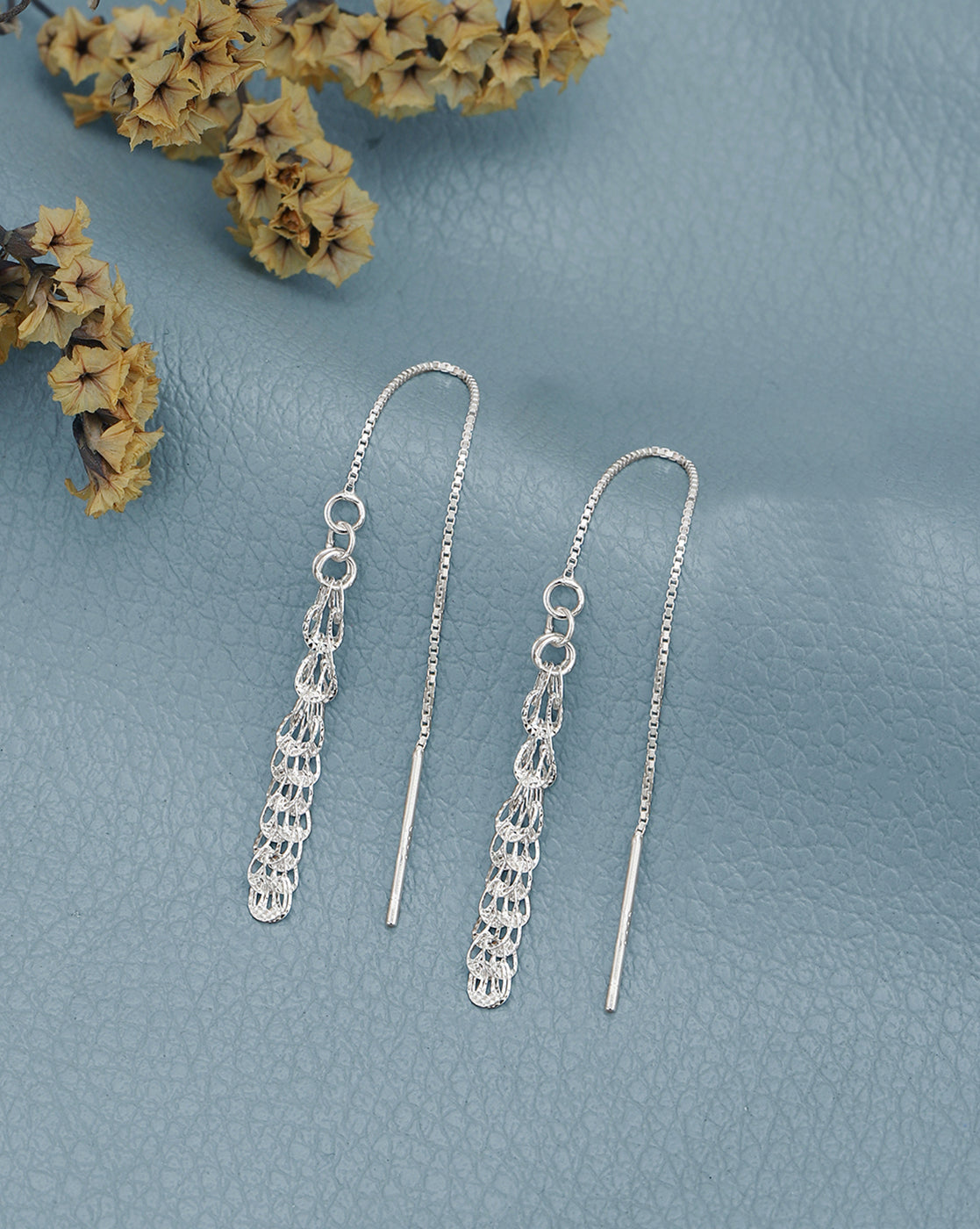 925 Sterling Silver Rhodium Plated Drop Earring