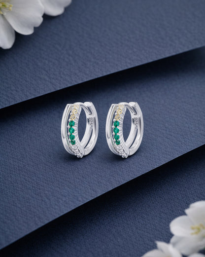 925 Sterling Silver Rhodium Plated Emerald Glow CZ Hoop Earring