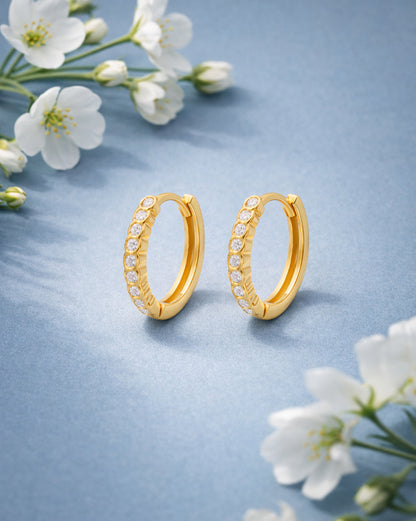 925 Sterling Silver 18kt Gold Plated CZ Signature Hoop Earring