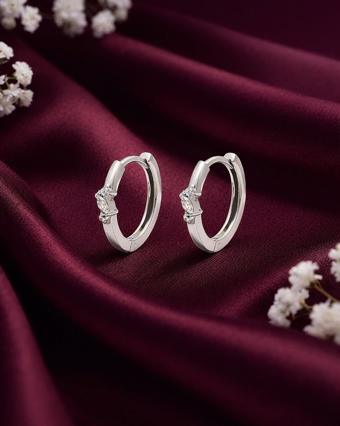 925 Sterling Silver Rhodium Plated CZ Hoop Earring
