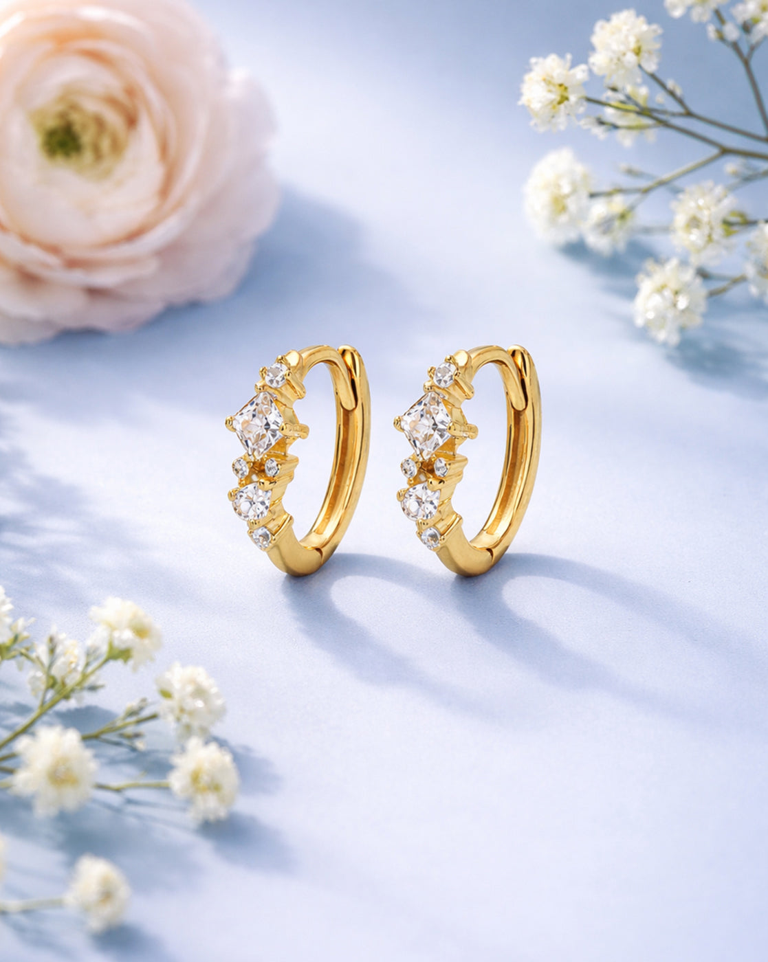 925 Sterling Silver 18kt Gold Plated CZ Oval Hoop Earring