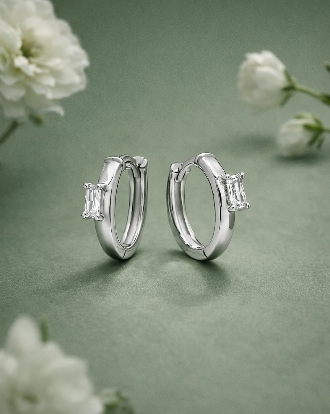 925 Sterling Silver Rhodium Plated CZ Circular Hoop Earring