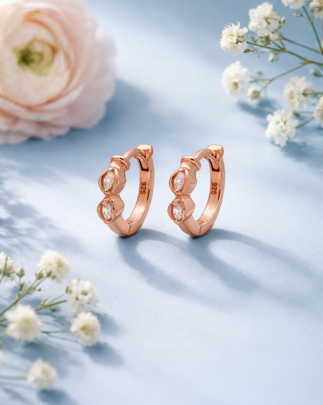 925 Sterling Silver 18kt Rose Gold Plated CZ Luxe Sculpted Huggie Earring