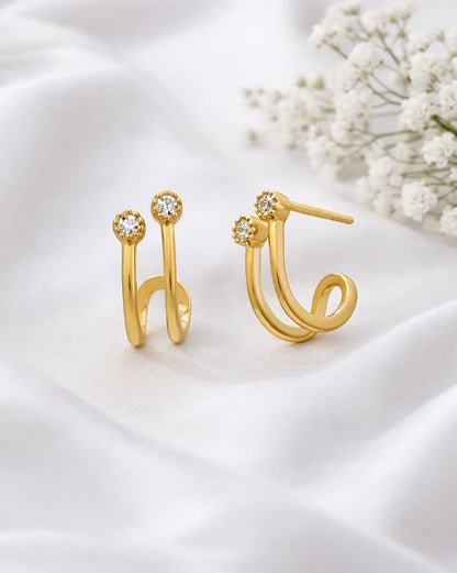 925 Sterling Silver 18kt Gold Plated CZ Accent Wave Half Hoop Earring