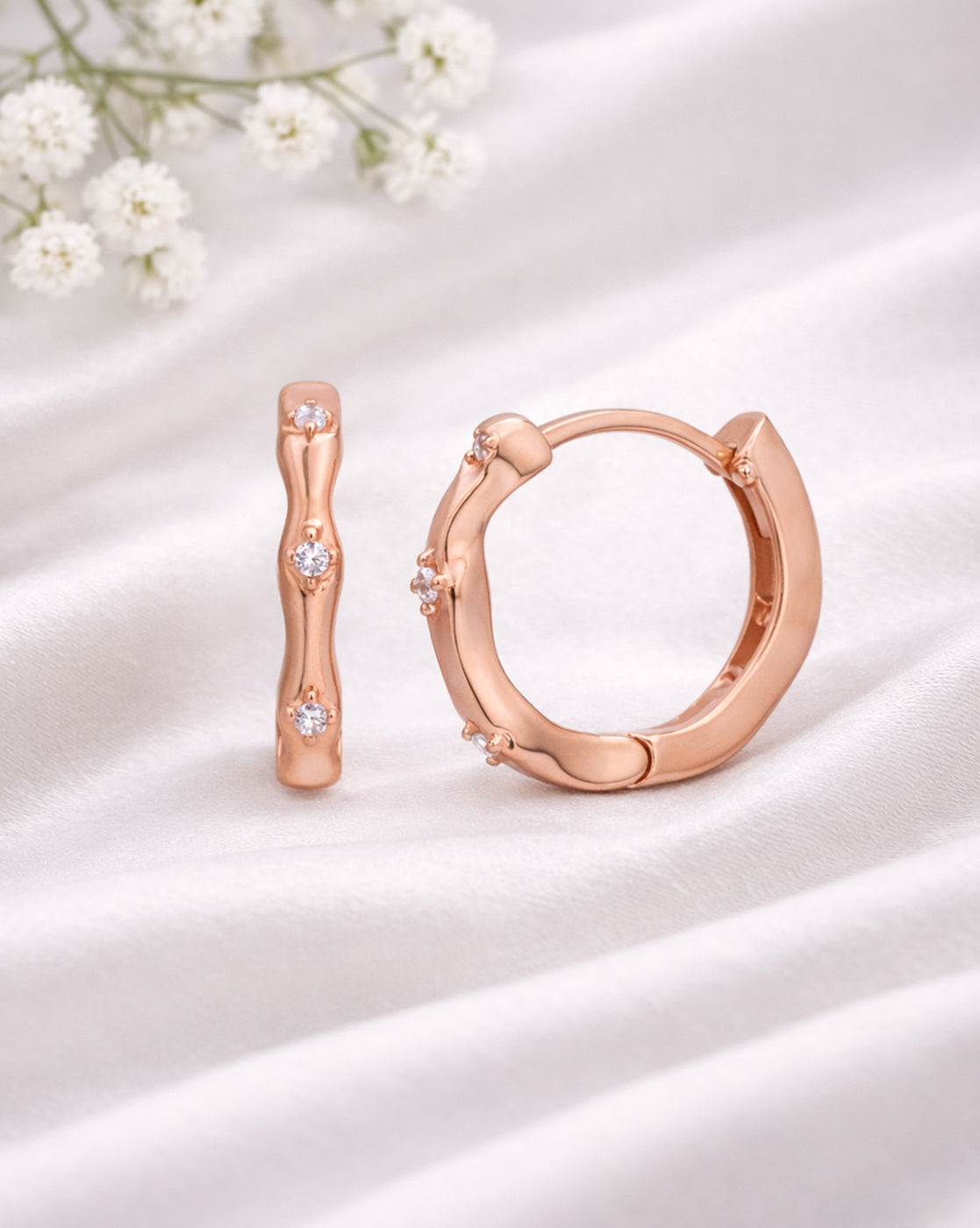 925 Sterling Silver 18kt Rose Gold Plated CZ Hoop Earring