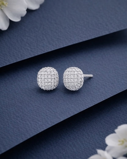 925 Sterling Silver Rhodium Plated CZ Circular Mini Stud Earring