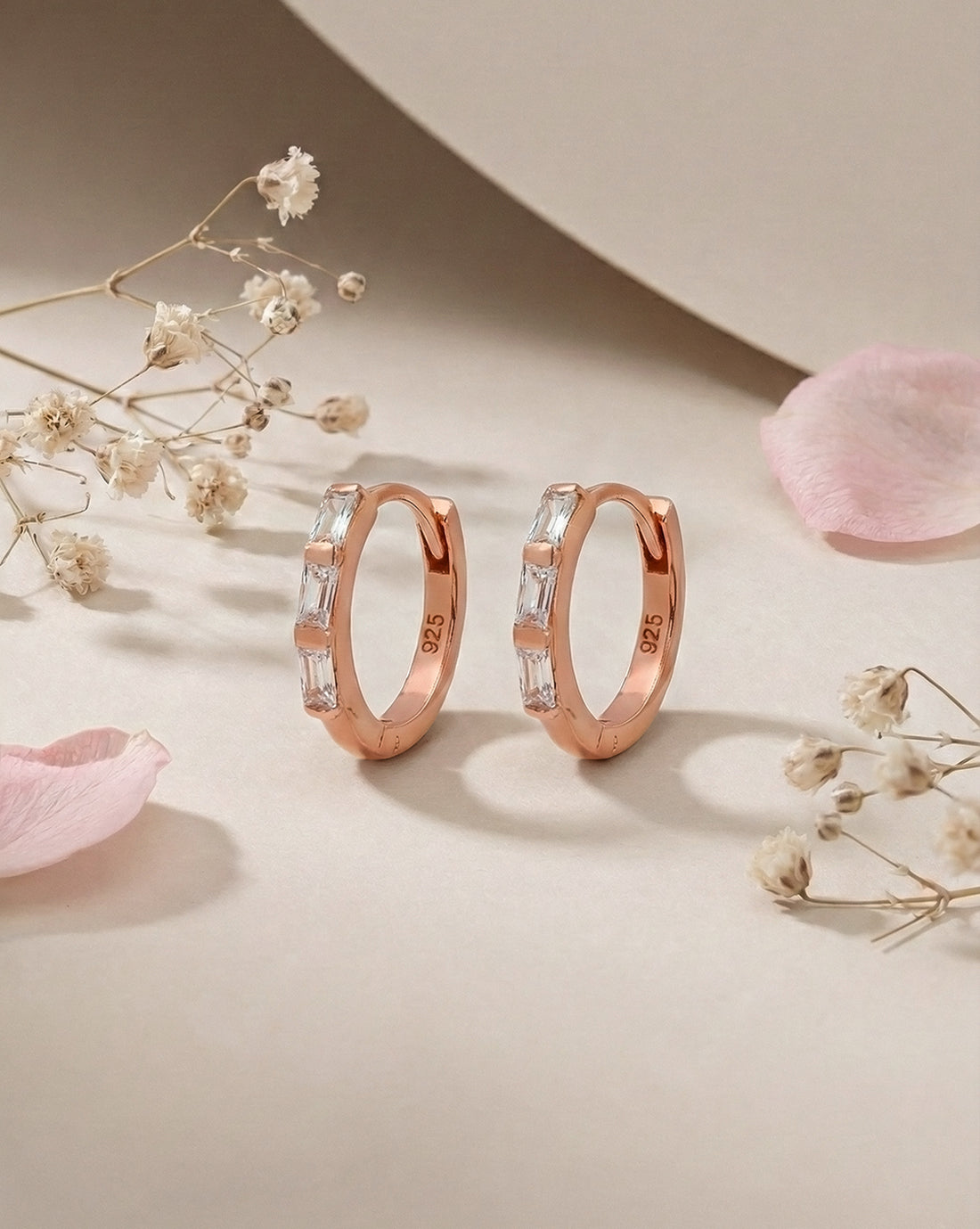 925 Sterling Silver 18kt Rose Gold Plated CZ Hoop Earring