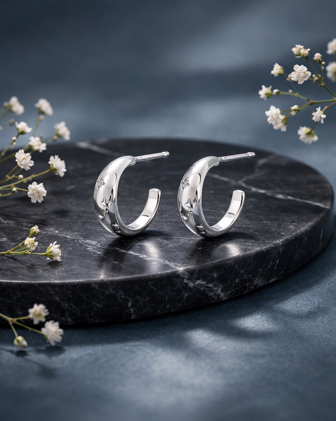 925 Sterling Silver Rhodium Plated Bejeweled CZ Half Hoop Earring