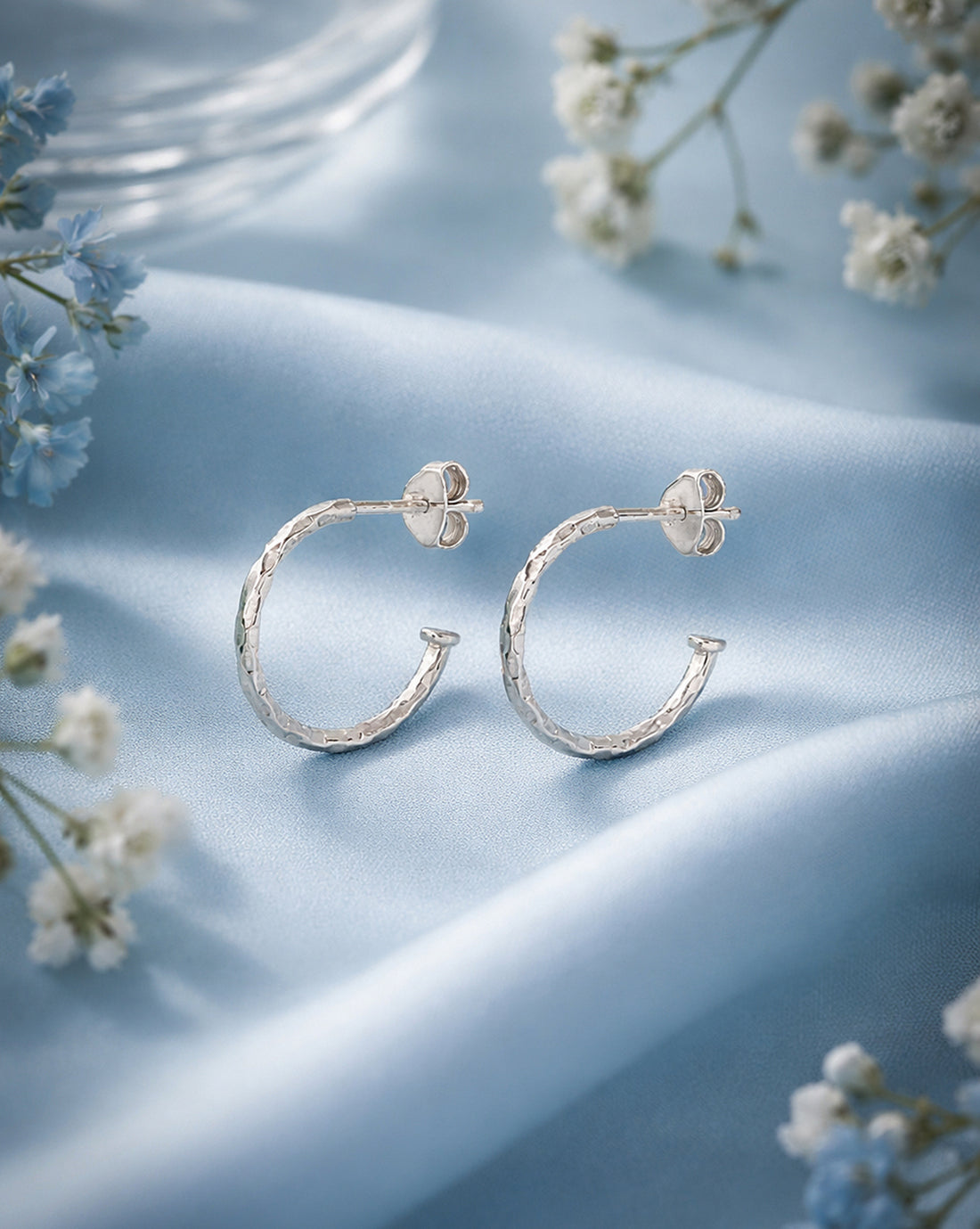 925 Sterling Silver Rhodium Plated Half Hoop Earring