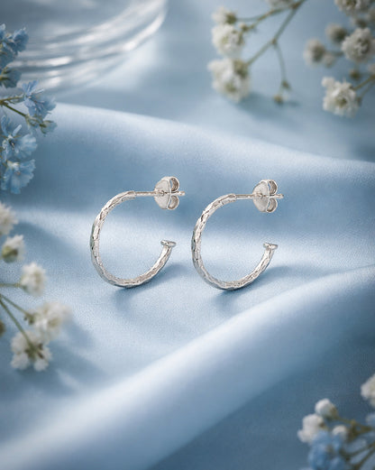 925 Sterling Silver Rhodium Plated Half Hoop Earring
