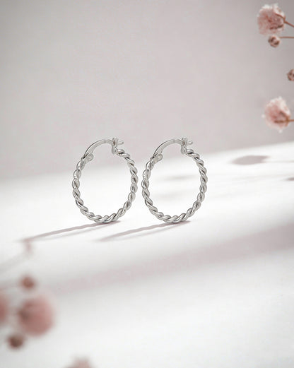 925 Sterling Silver Rhodium Plated Circular Hoop Earring