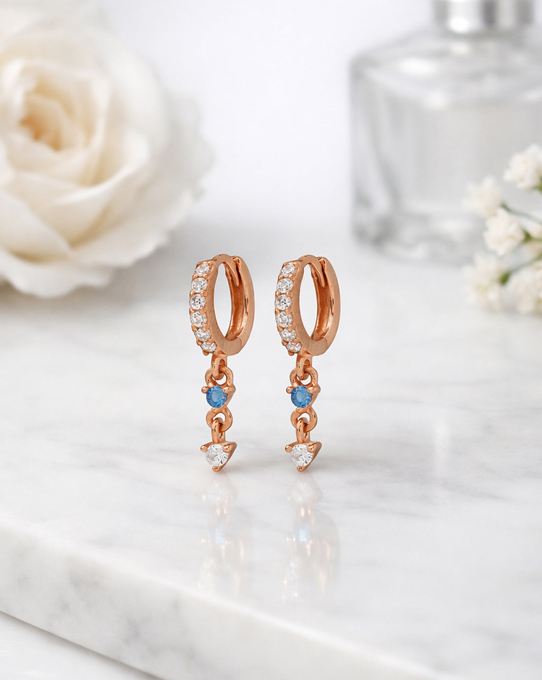 925 Sterling Silver 18kt Rose Gold Plated Topaz CZ Hoop Earring