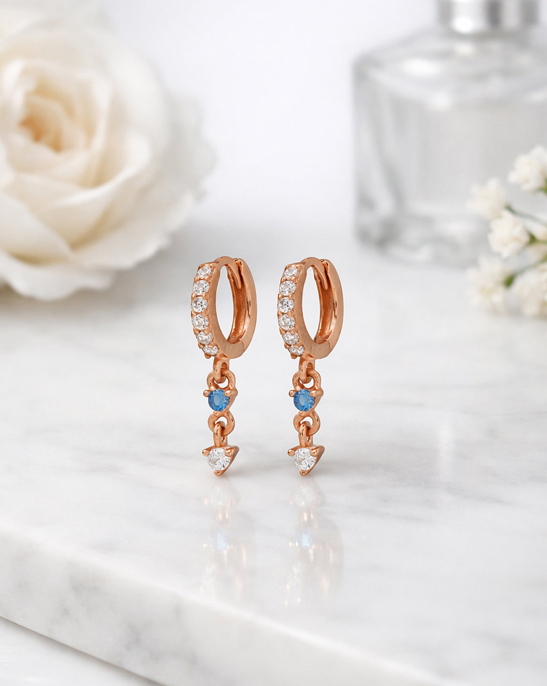 925 Sterling Silver 18kt Rose Gold Plated Topaz CZ Hoop Earring