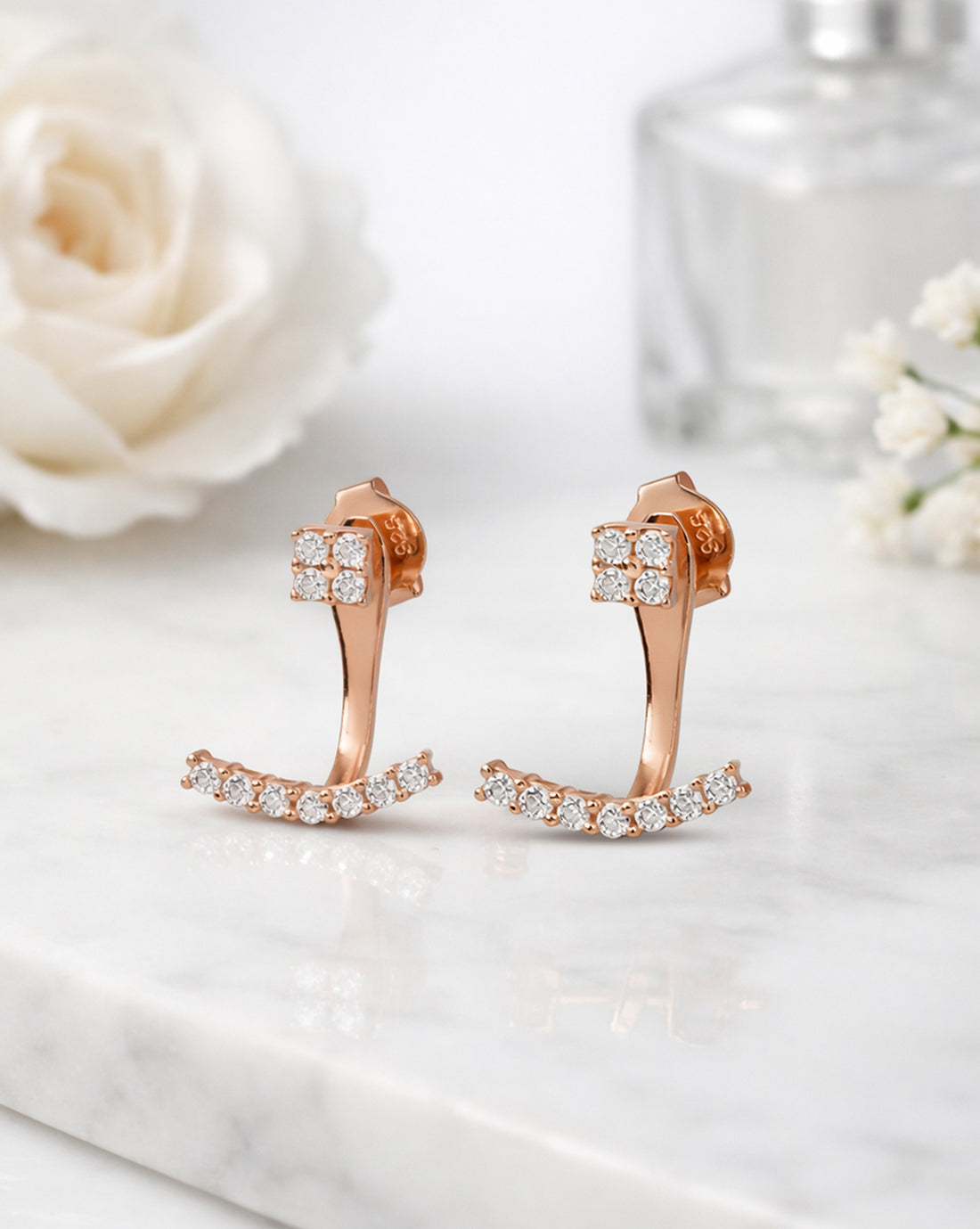 925 Sterling Silver 18kt Rose Gold Plated CZ Jacket Earring