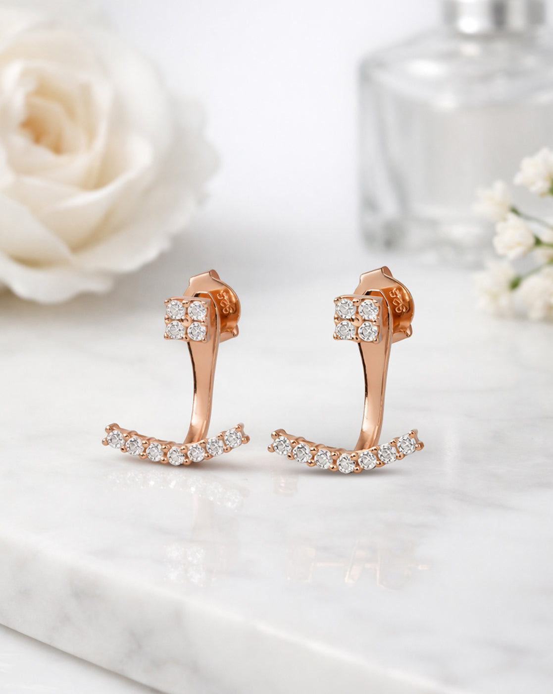 925 Sterling Silver 18kt Rose Gold Plated CZ Jacket Earring