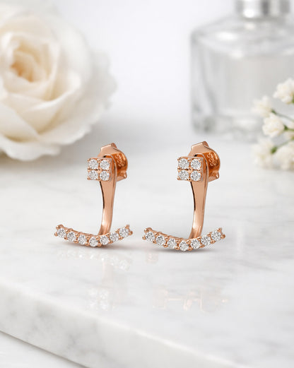 925 Sterling Silver 18kt Rose Gold Plated CZ Jacket Earring