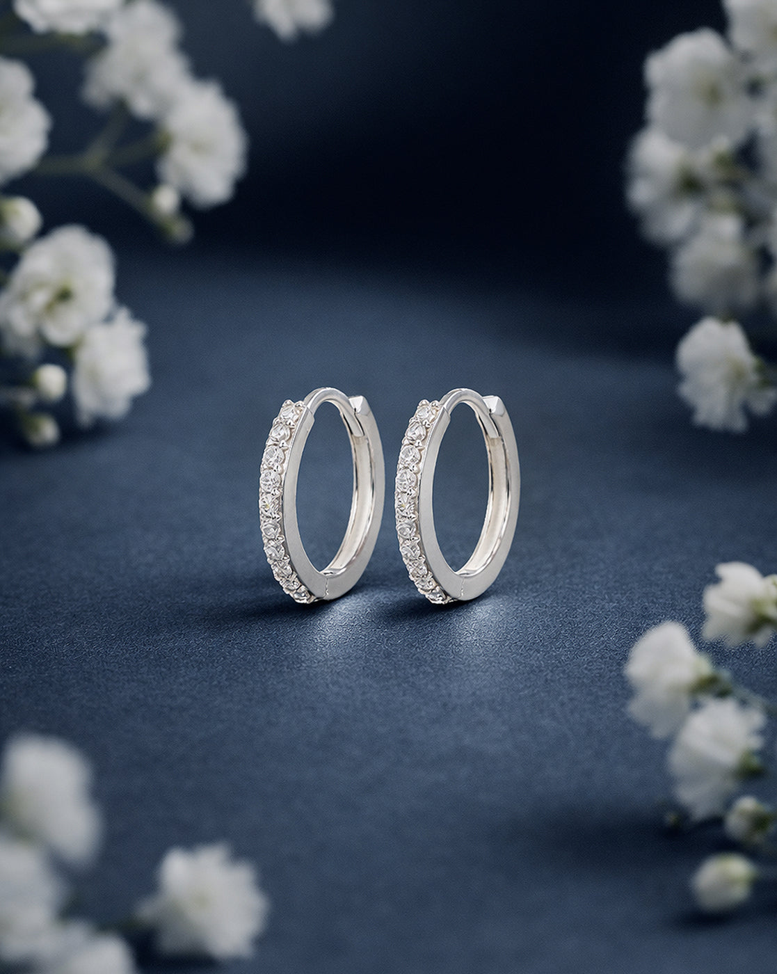 925 Sterling Silver Rhodium Plated CZ Hoop Earring