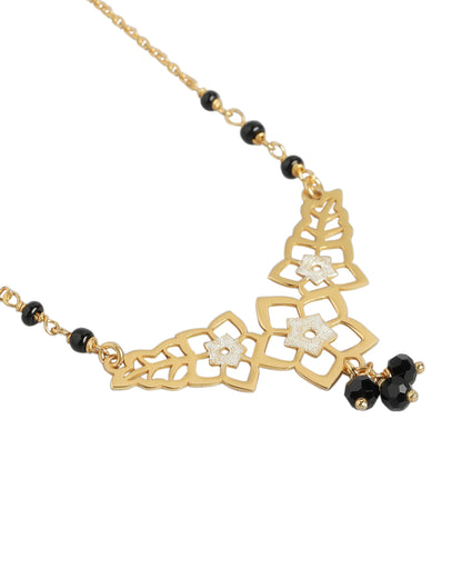 925 Sterling Silver 18kt Gold Plated and Glass Bead Floral Mangalsutra
