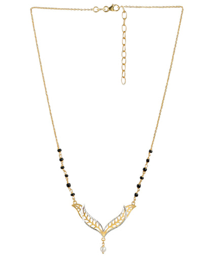 925 Sterling Silver 18kt Gold Plated with Natural Onyx Stone &amp; Pearl Mangalsutra