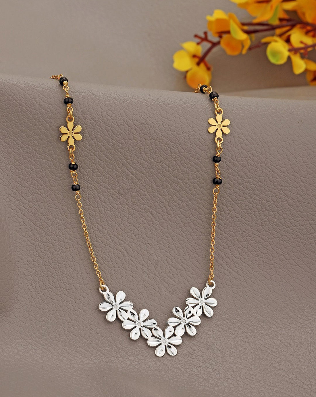 925 Sterling Silver 18kt Gold &amp; Rhodium Plated with Glass Bead Mangalsutra