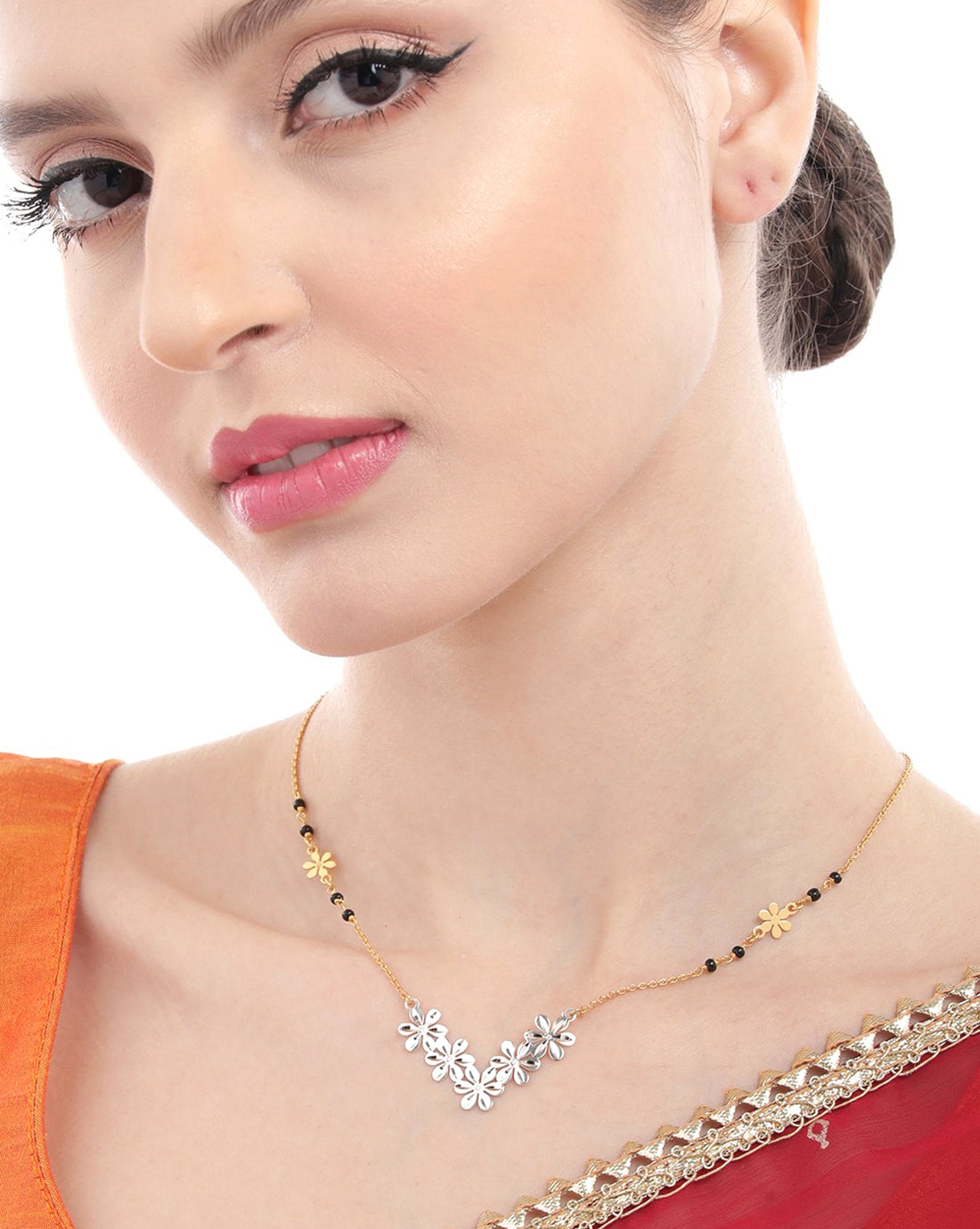 925 Sterling Silver 18kt Gold &amp; Rhodium Plated with Glass Bead Mangalsutra