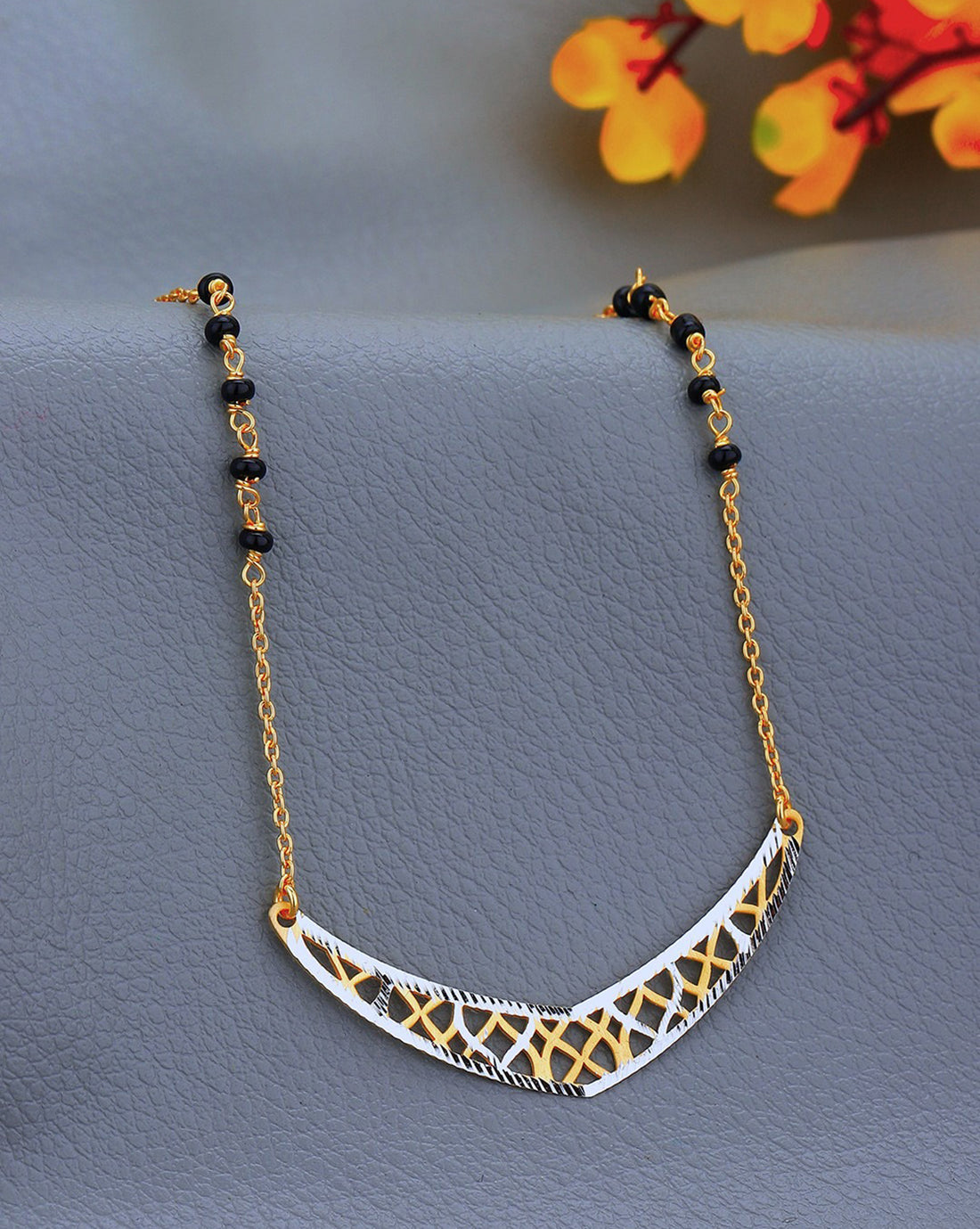 925 Sterling Silver 18kt Gold Plated and Glass Bead Mangalsutra