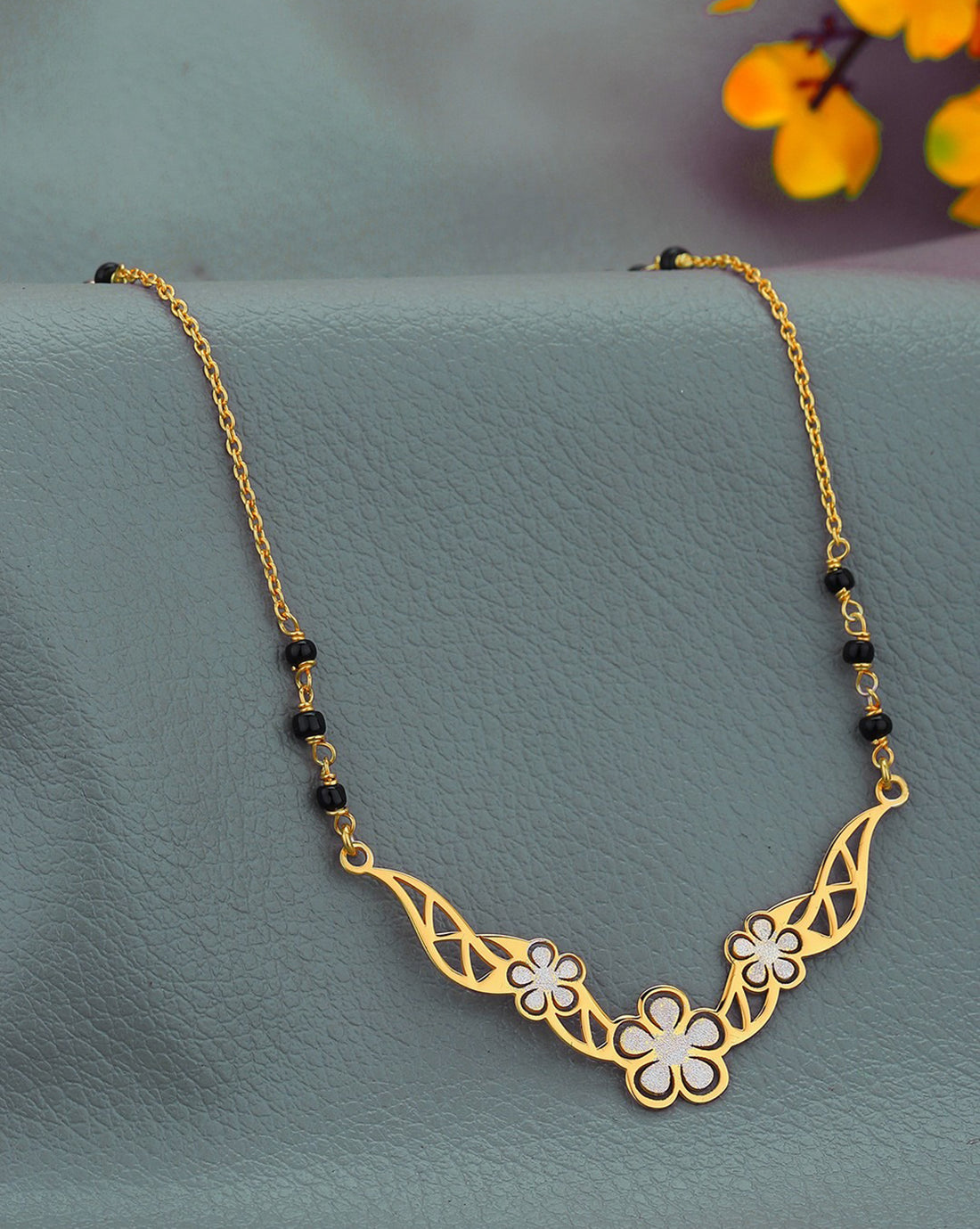 925 Sterling Silver 18kt Gold Plated with Glass Bead Floral Mangalsutra