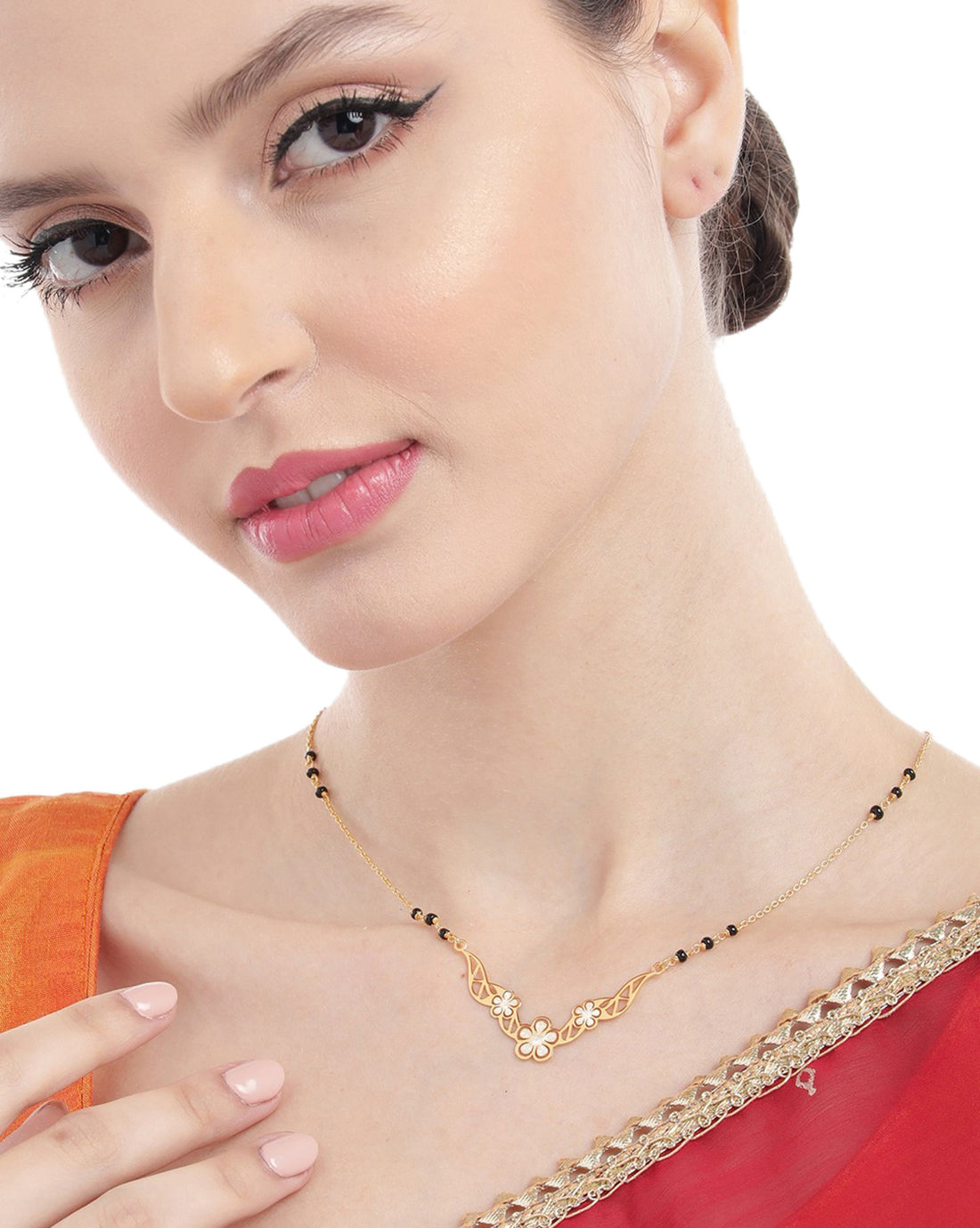 925 Sterling Silver 18kt Gold Plated with Glass Bead Floral Mangalsutra