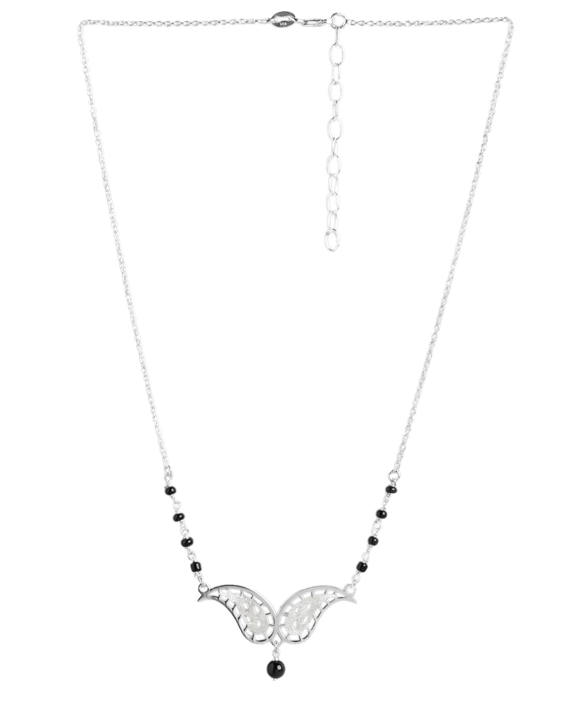 925 Sterling Silver Rhodium Plated with Glass Bead &amp; Natural Onyx Stone Mangalsutra