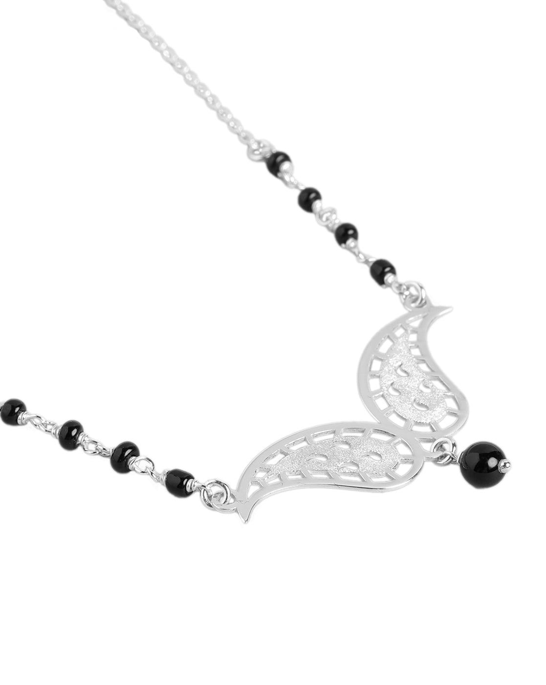 925 Sterling Silver Rhodium Plated with Glass Bead &amp; Natural Onyx Stone Mangalsutra