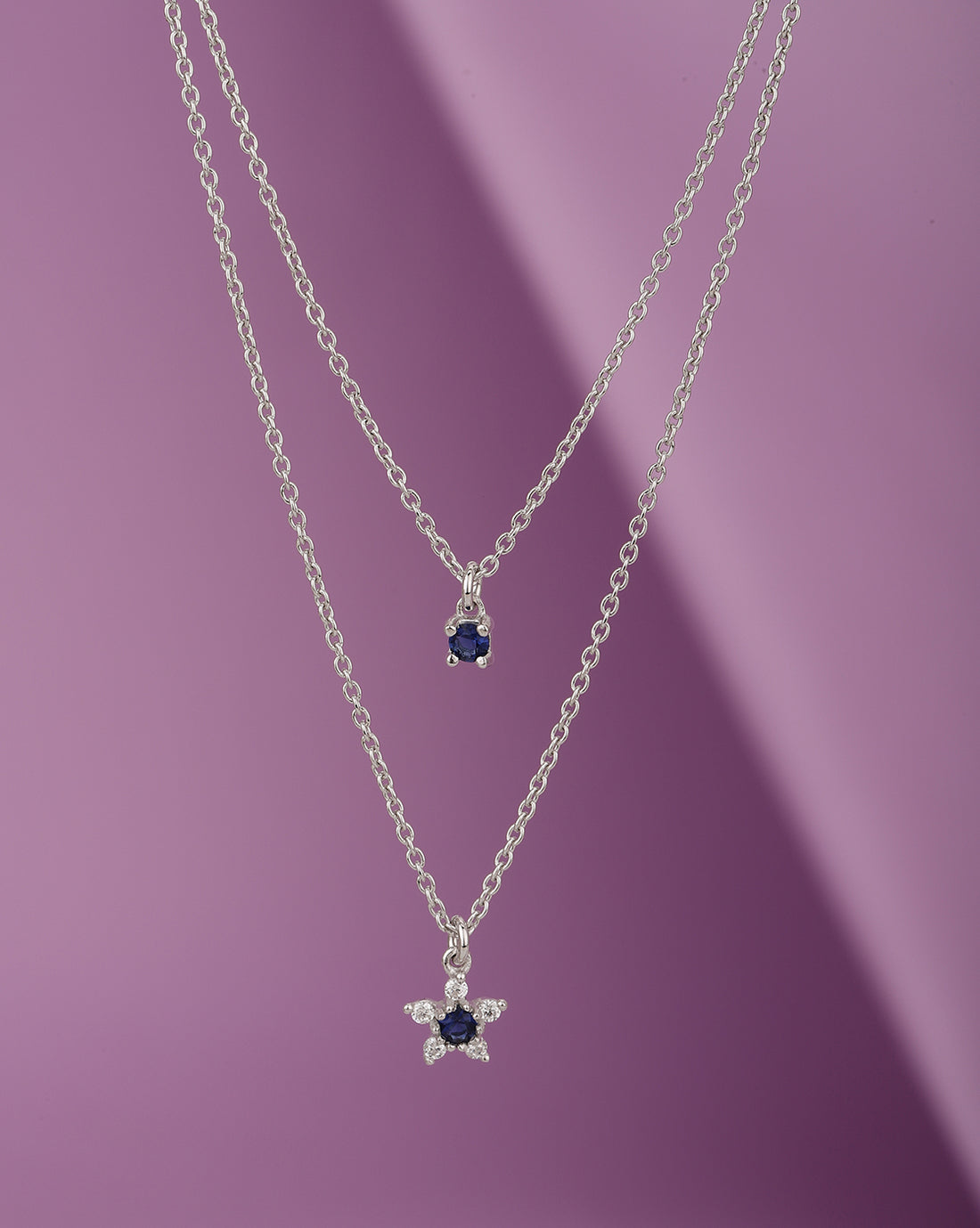 925 Sterling Silver Rhodium Plated Double Chain Necklace