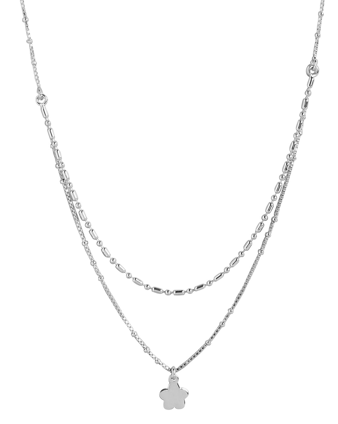 925 Sterling Silver Dangling Star Rhodium Plated Double Chain Choker Necklace