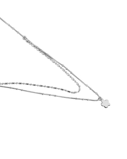 925 Sterling Silver Dangling Star Rhodium Plated Double Chain Choker Necklace