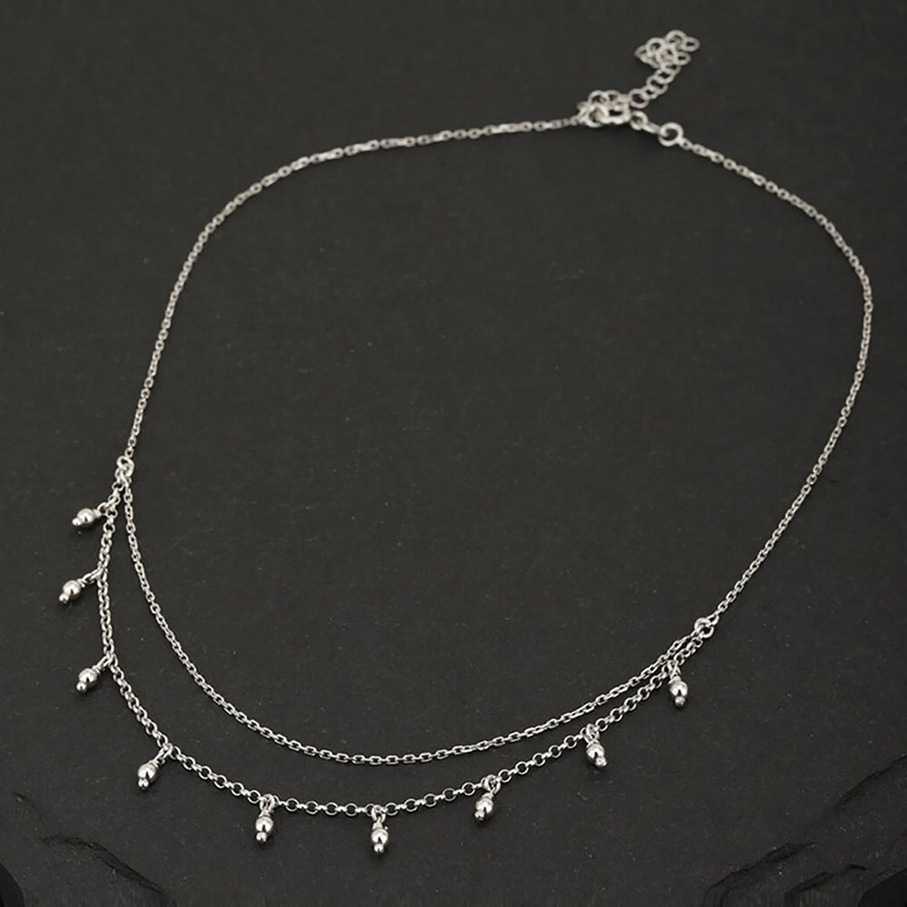 925 Sterling Silver Rhodium Plated Double Chain Necklace For Women