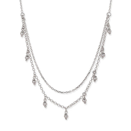 925 Sterling Silver Rhodium Plated Double Chain Necklace For Women