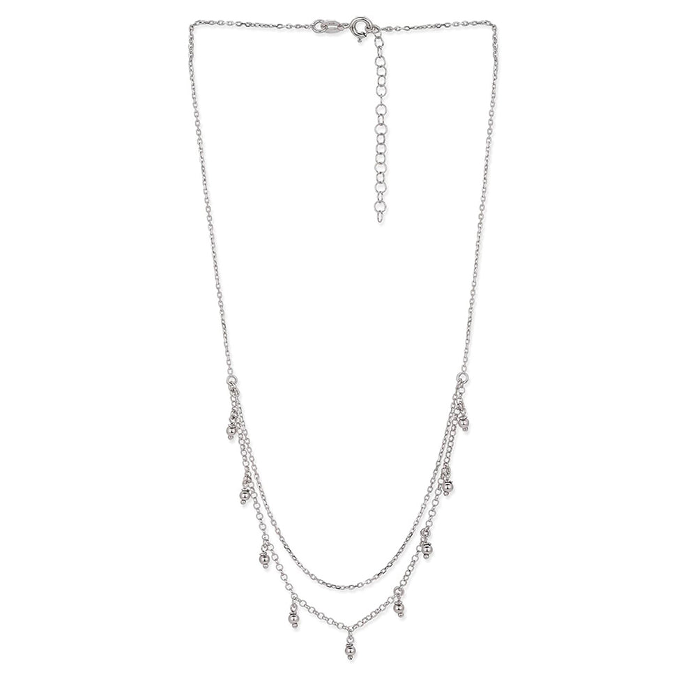 925 Sterling Silver Rhodium Plated Double Chain Necklace For Women
