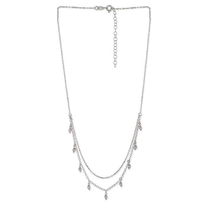 925 Sterling Silver Rhodium Plated Double Chain Necklace For Women