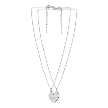 925 Sterling Silver Rhodium Plated Broken Heart Necklace With 2 Chain For Unisex