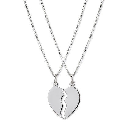 925 Sterling Silver Rhodium Plated Broken Heart Necklace With 2 Chain For Unisex