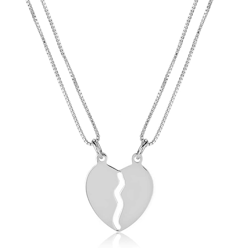 925 Sterling Silver Rhodium Plated Broken Heart Necklace With 2 Chain For Unisex