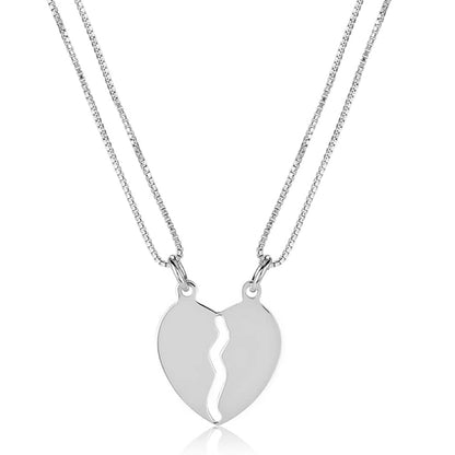 925 Sterling Silver Rhodium Plated Broken Heart Necklace With 2 Chain For Unisex