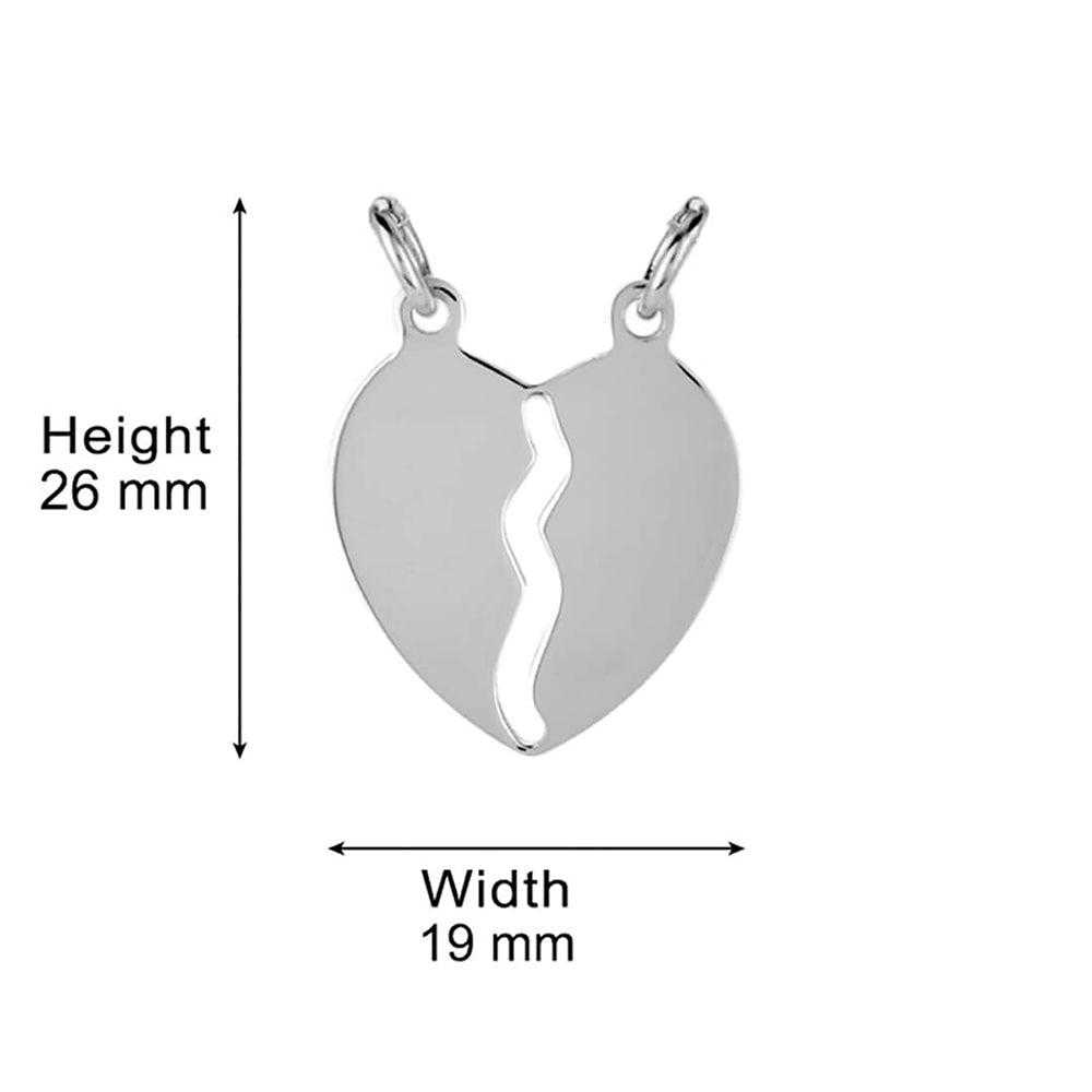 925 Sterling Silver Rhodium Plated Broken Heart Necklace With 2 Chain For Unisex