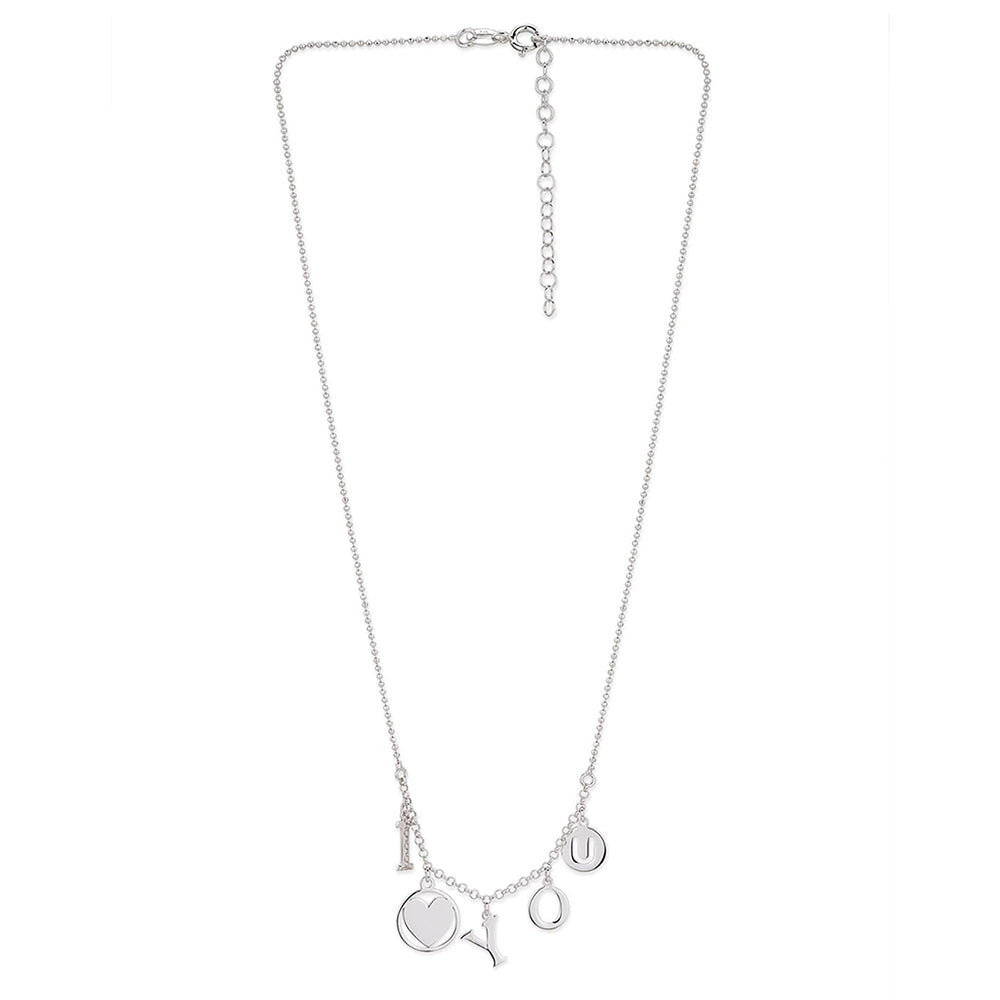 925 Sterling Silver Rhodium Plated Dangling I Love You Necklace For Women