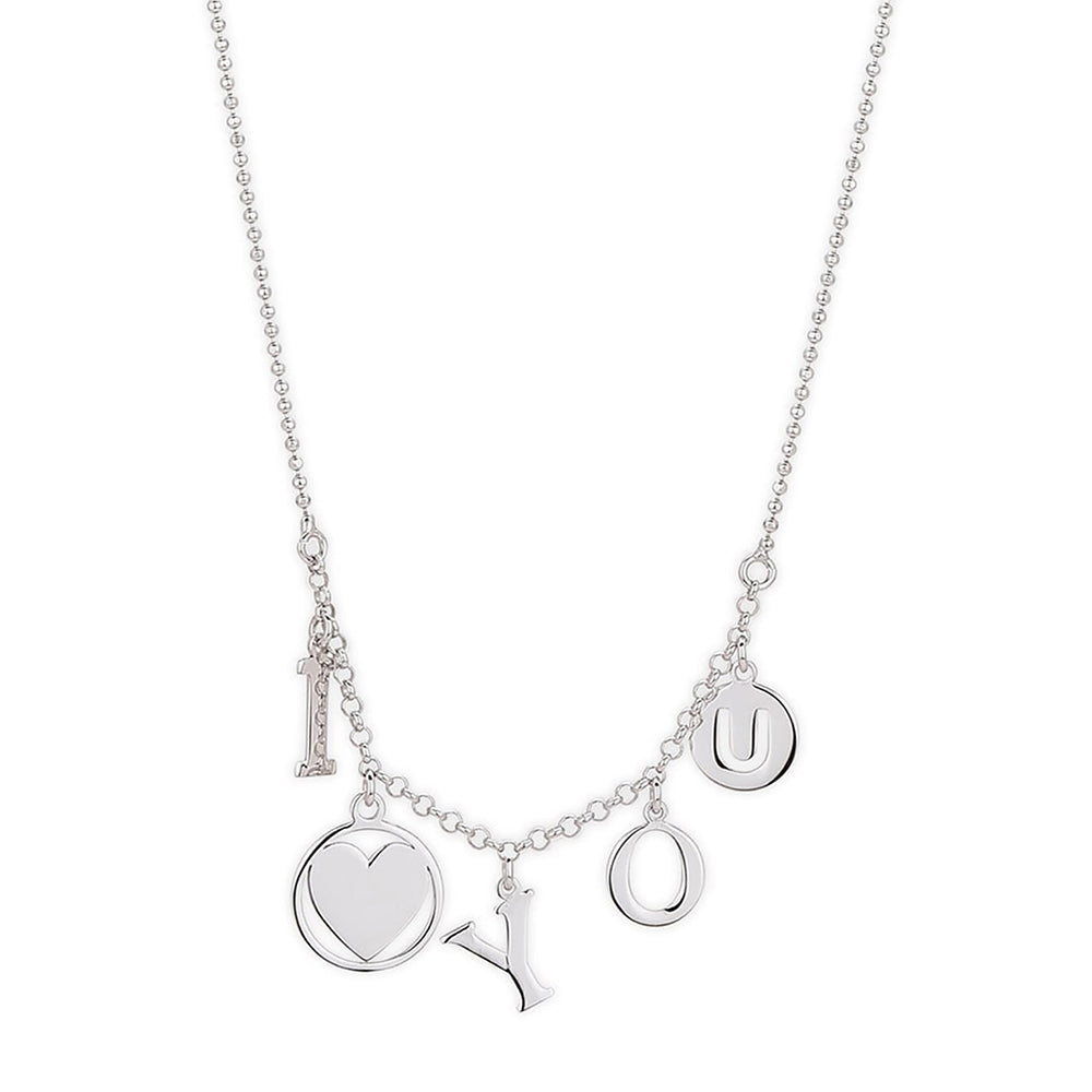 925 Sterling Silver Rhodium Plated Dangling I Love You Necklace