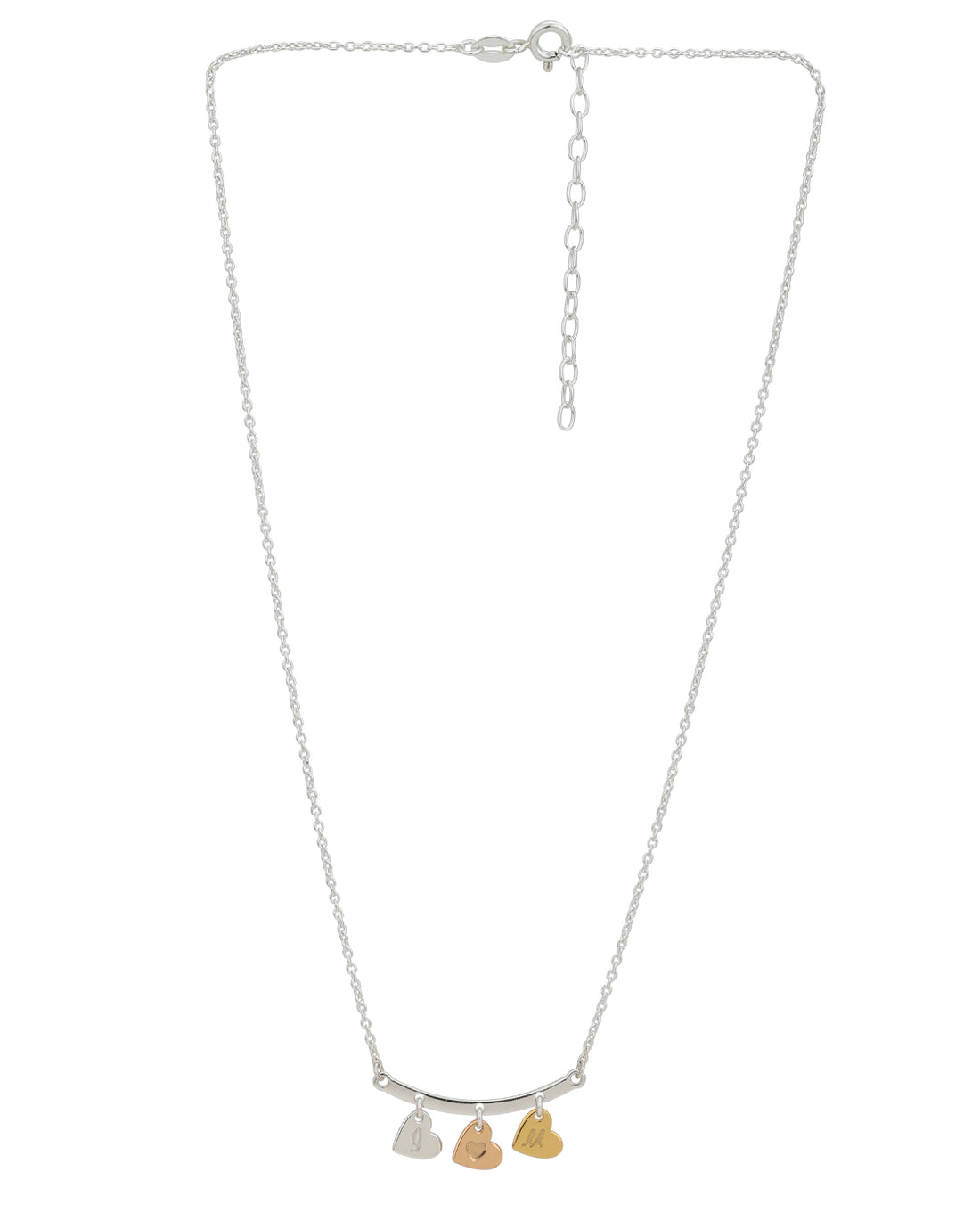 925 Sterling Silver Rhodium Plated ILU Engrave with Heart Necklace for women